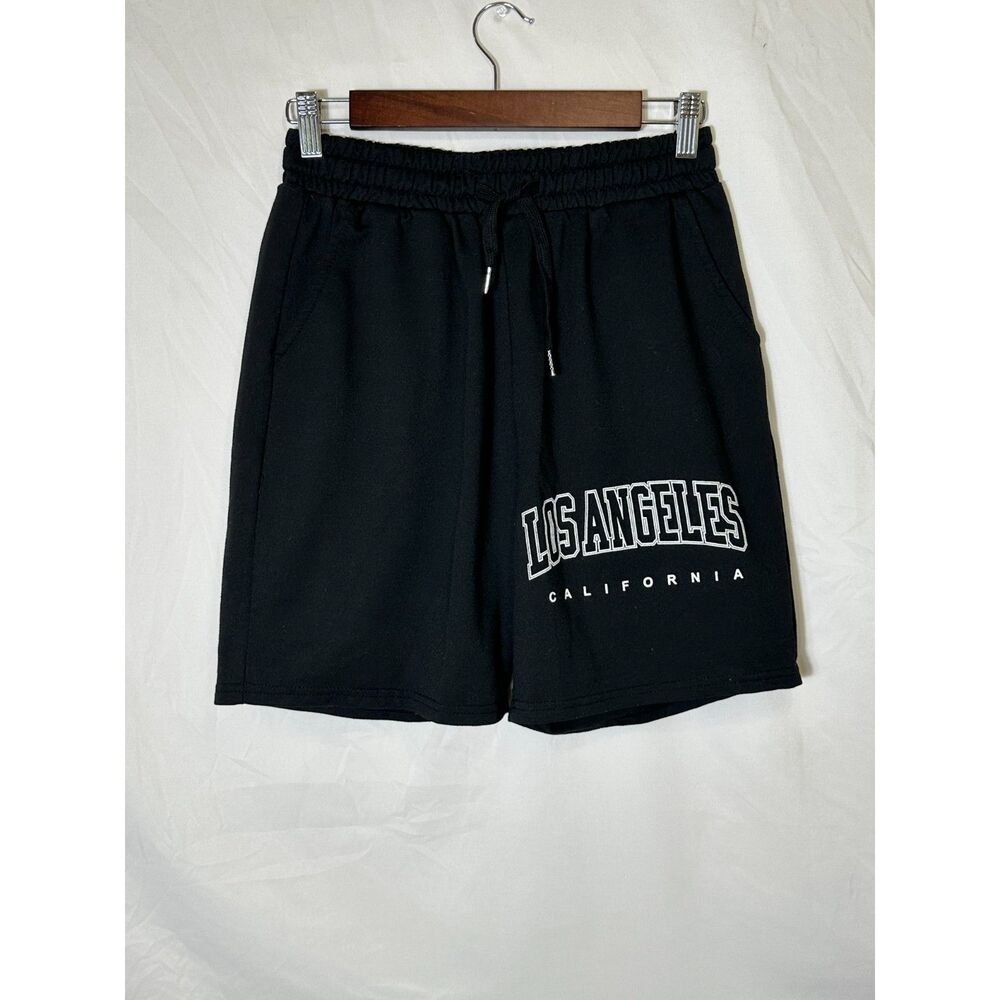Men's Drawstring Waist Black Sweat Shorts Size S Los Angeles California Athletic
